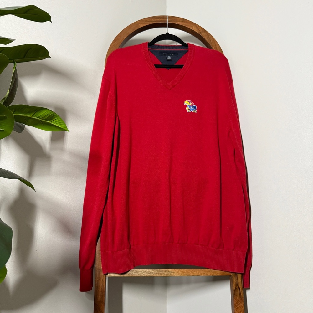 Tommy Hilfiger XXL Red University of Kansas Jayhawks V Neck Pullover Sweater